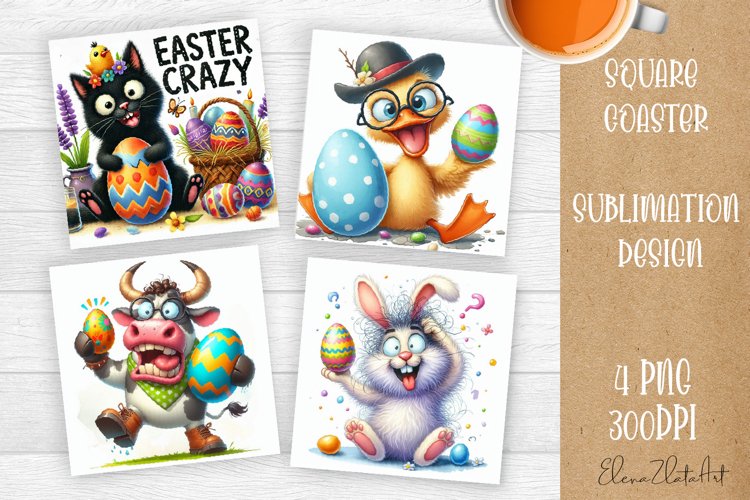 Easter crazy animal with egg Square Coaster Sublimation