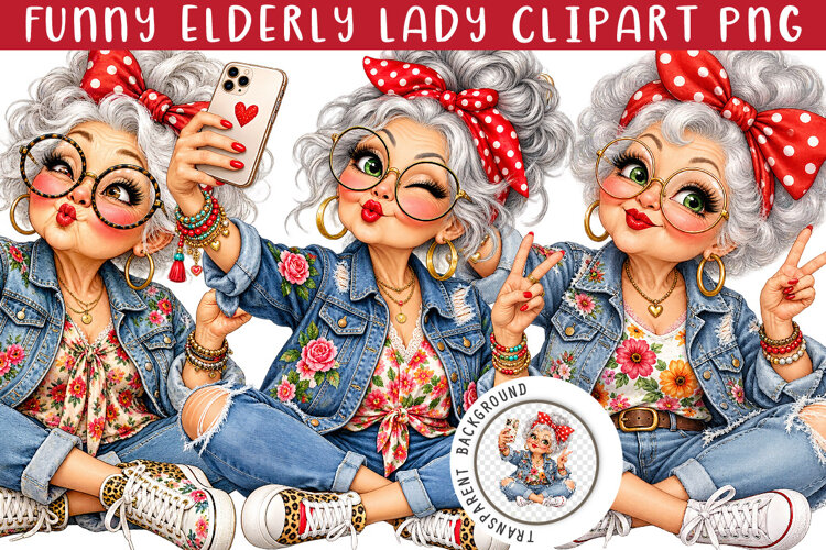 Funny Elderly Lady Clipart PNG example image 1