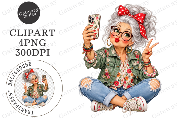 Funny Elderly Lady Clipart PNG