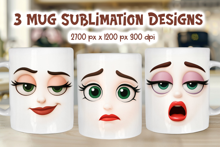 Funny Face Emotions Mug Wrap | Sarcastic 15 oz Sublimation