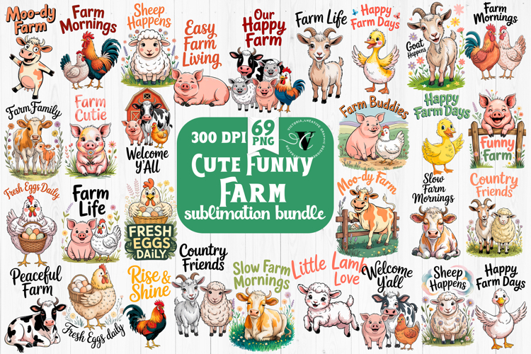 Funny farm sublimation bundle | Cute Farm Animals bundle