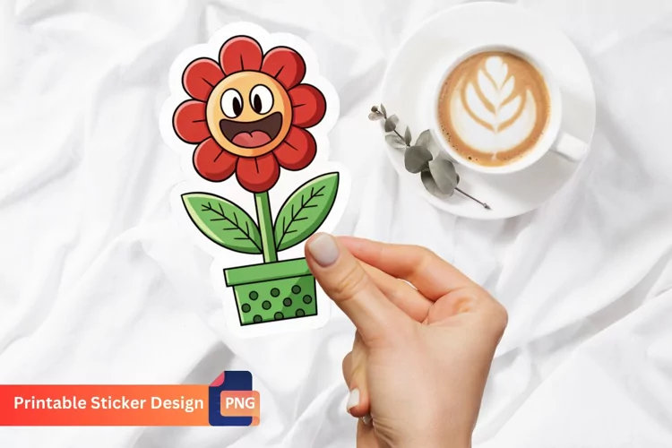 Funny Flower Sticker, Colorful Flower Sticker, Flower Decor