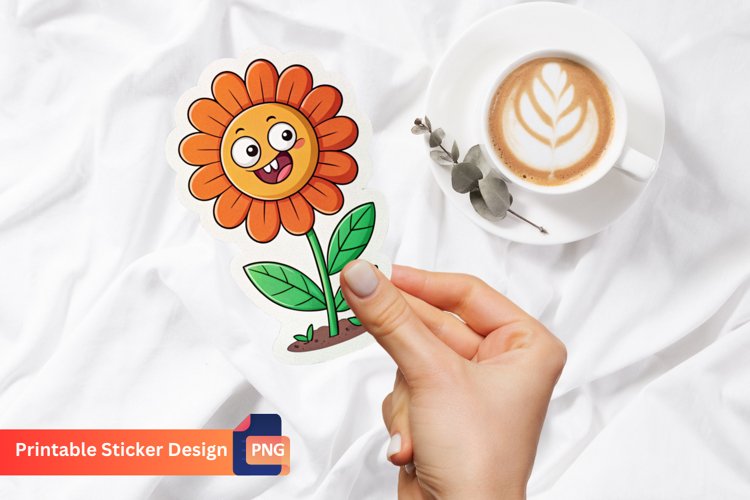 Funny Flower Sticker, Colorful Flower Sticker, Flower Decor example image 1