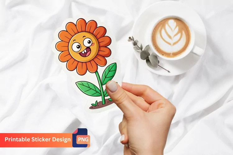 Funny Flower Sticker, Colorful Flower Sticker, Flower Decor