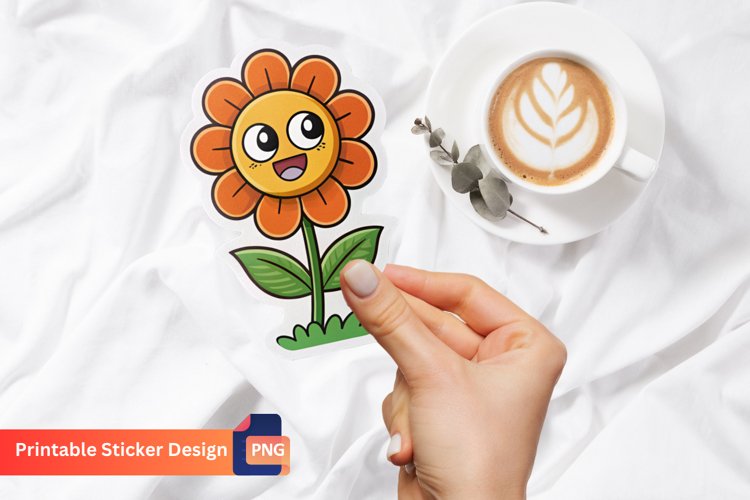 Funny Flower Sticker, Colorful Flower Sticker, Flower Decor