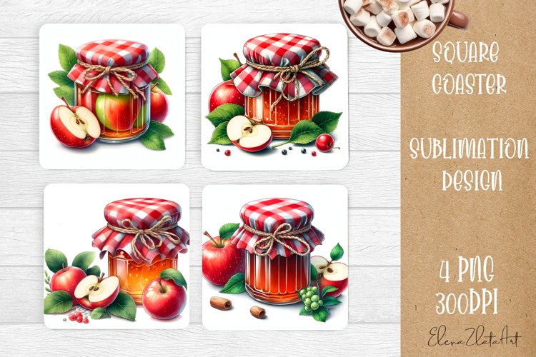 Apple Jam in the kitchen Square Coaster Sublimation