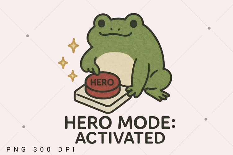 Funny Frog PNG, Hero Mode Activated Design, Sarcastic Animal
