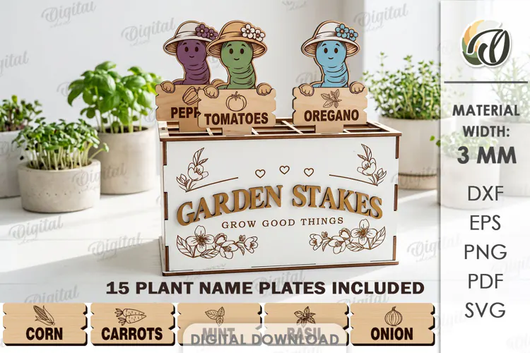 Funny Worms Plant Markers with Box Laser Cut. Garden SVG
