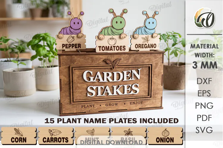 Funny Caterpillars Plant Markers with Box Laser Cut