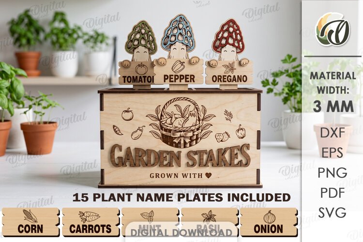 Funny Mushrooms Plant Markers with Box Laser Cut. Garden SVG example image 1
