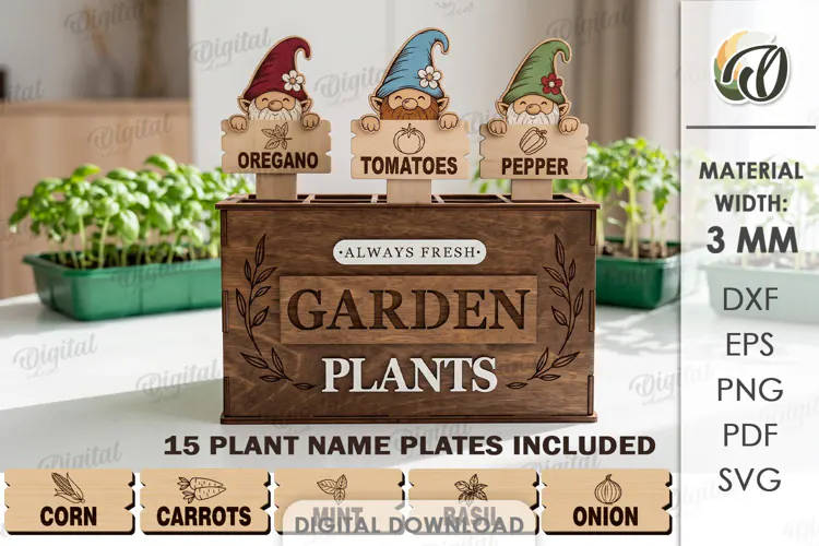 Funny Gnomes Plant Markers with Box Laser Cut. Garden SVG