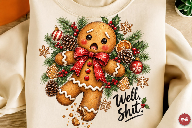 Funny Gingerbread Man PNG, Well Shit Christmas Design