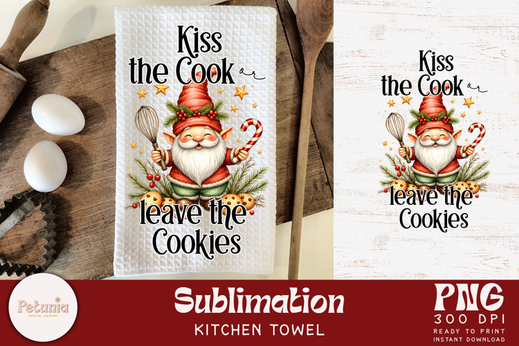 Funny Gnome Kitchen Towel Sublimation | Christmas PNG
