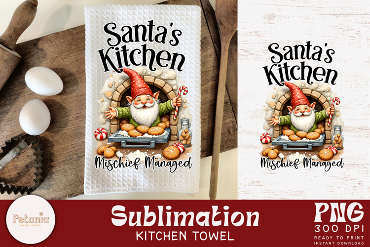 Funny Gnome Kitchen Towel Sublimation | Christmas PNG
