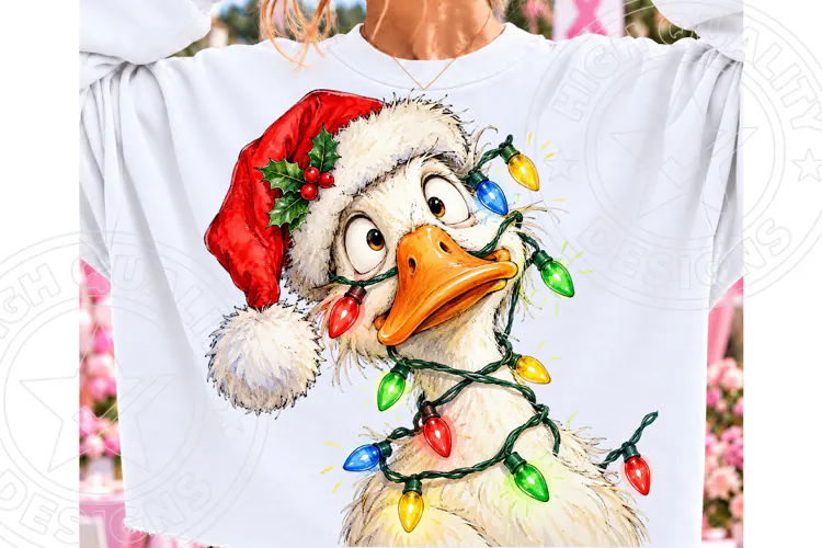 Funny Goose Christmas Lights Santa PNG
