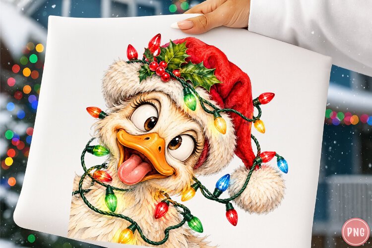 Funny Goose Christmas Lights Santa PNG example image 1