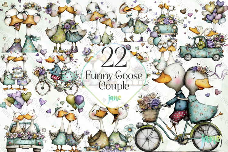 Funny Goose Couple Sublimation Clipart Bundle