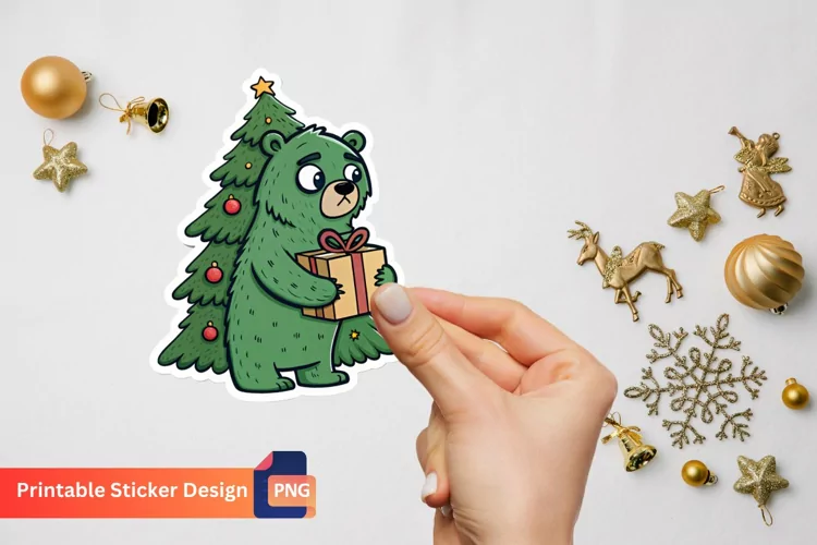 Funny Green Grumpy Christmas Bear, Christmas Bear Art