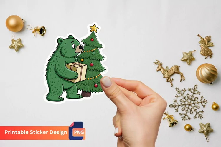 Funny Green Grumpy Christmas Bear, Christmas Bear Art