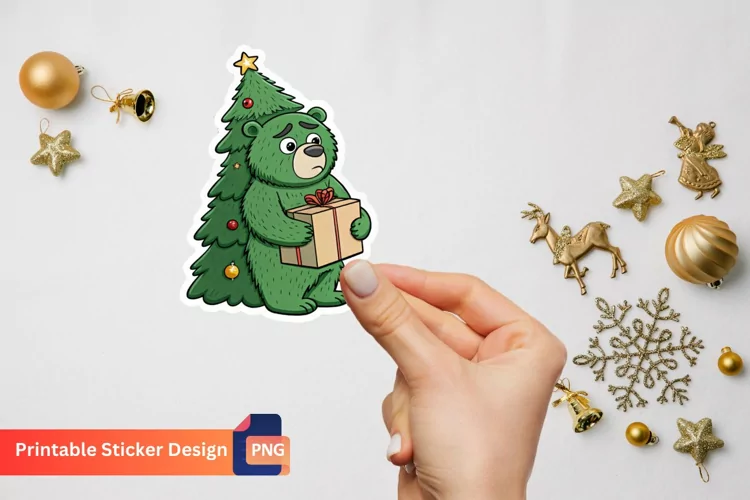 Funny Green Grumpy Christmas Bear, Christmas Bear Art