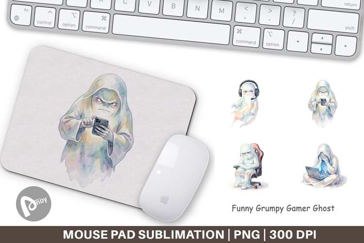 Funny Grumpy Gamer Ghost Mouse Pad