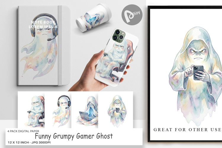Funny Grumpy Gamer Ghost Digital Paper