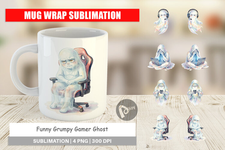 Funny Grumpy Gamer Ghost Mug Wrap example image 1