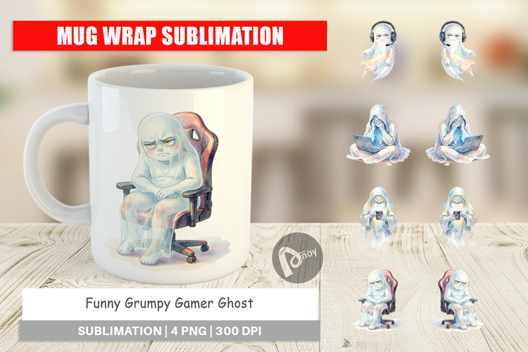 Funny Grumpy Gamer Ghost Mug Wrap
