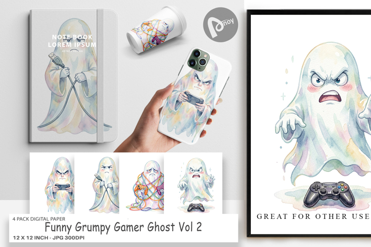 Funny Grumpy Gamer Ghost Digital Paper