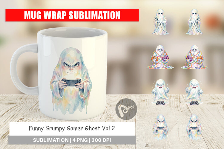 Funny Grumpy Gamer Ghost Mug Wrap example image 1