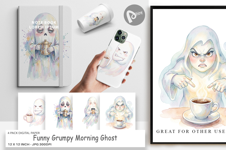 Funny Grumpy Morning Ghost Digital Paper