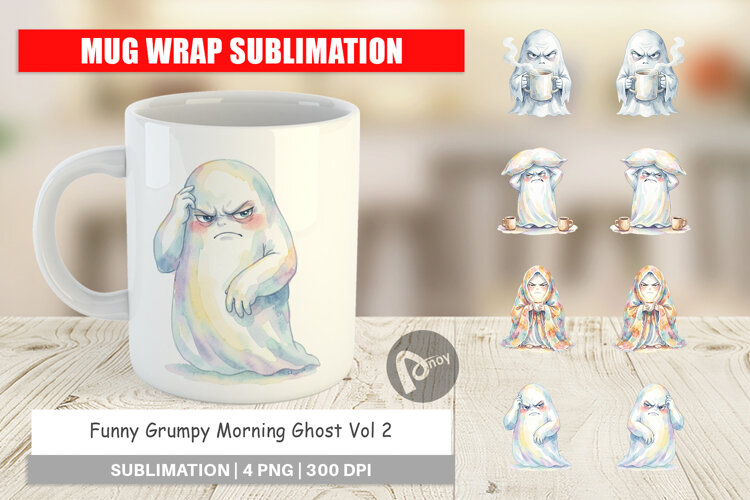 Funny Grumpy Morning Ghost Mug Wrap example image 1