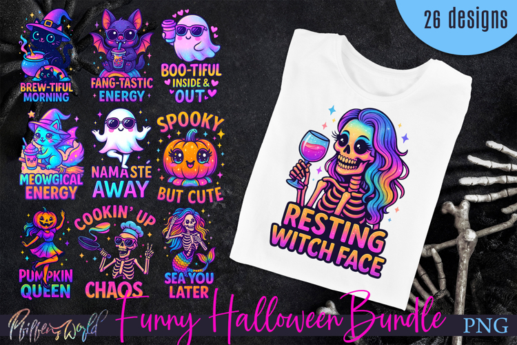 Neon Halloween Bundle | Funny Quotes | Sublimation Designs