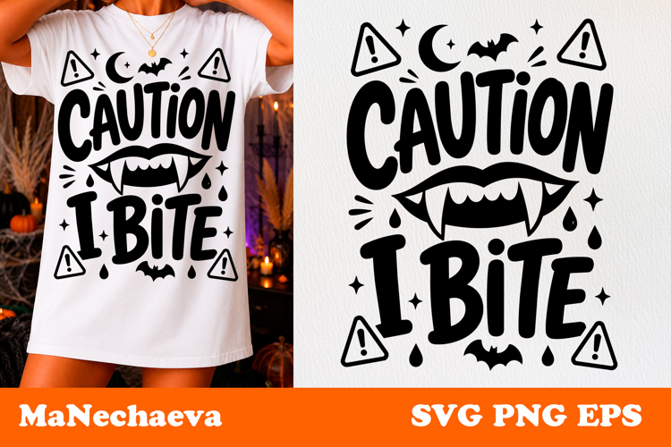 Funny Halloween Quote SVG | Caution I Bite