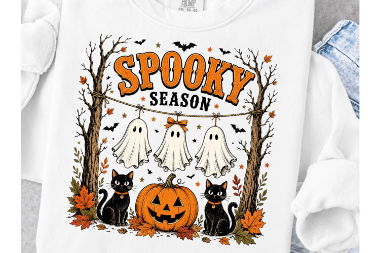 Funny Hanging Ghosts Halloween PNG, Black Cat Ghost Png example image 1