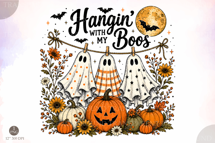 Funny Hanging Ghosts Halloween PNG, Hangin’ With My Boos