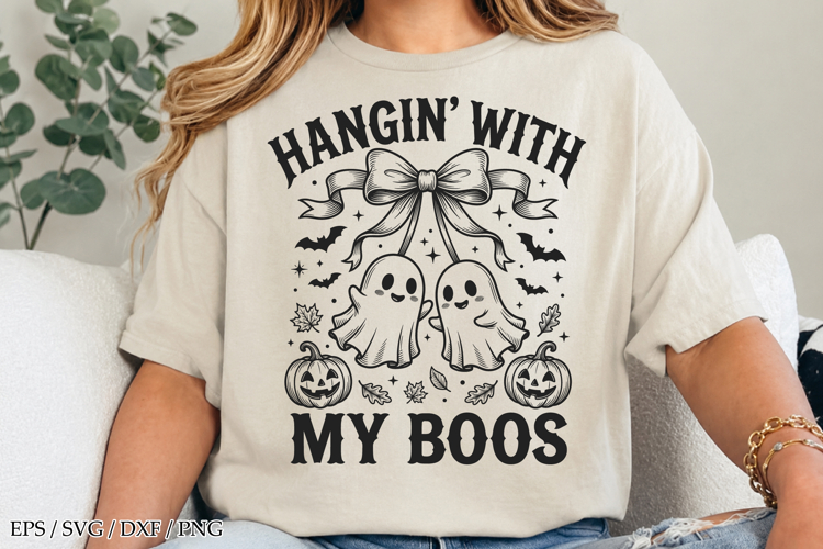 Funny Hanging Ghosts Halloween SVG,Spooky Ghost Cherry Bow