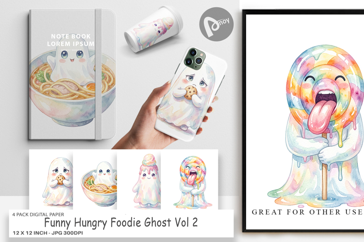 Hungry Foodie Ghost Digital Paper