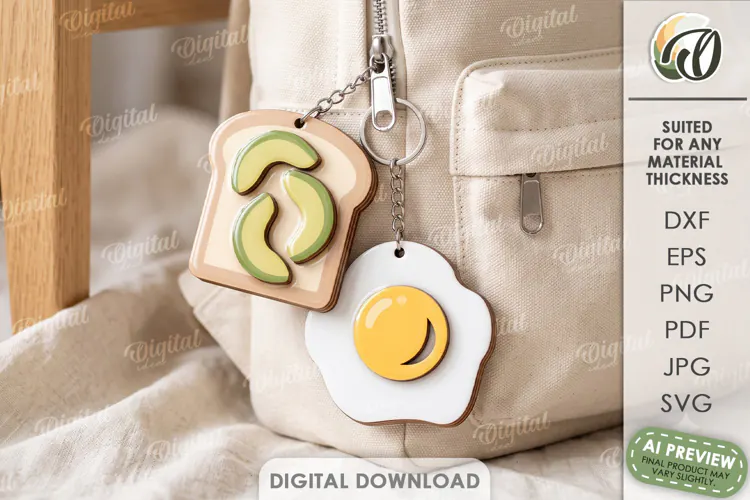 Cute Keychains Laser Cut. Bag Charm. Keyring SVG