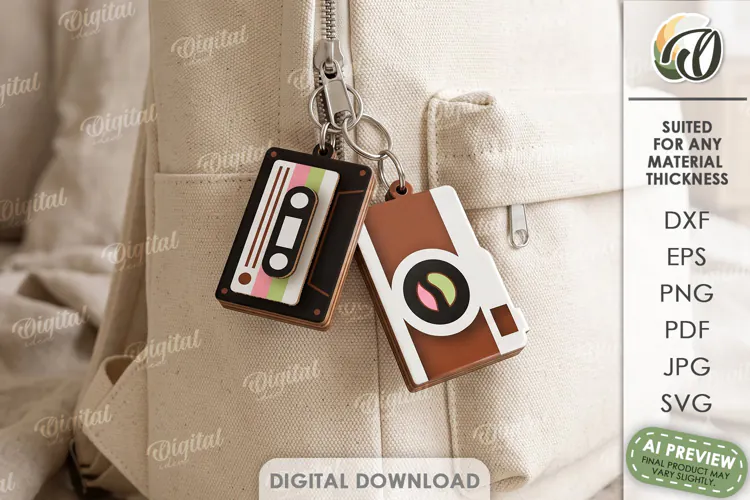 Cute Keychains Laser Cut. Bag Charm. Keyring SVG