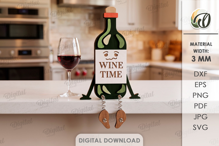 Funny Wine Bottle Stand Laser Cut. Wine Time. Kitchen SVG