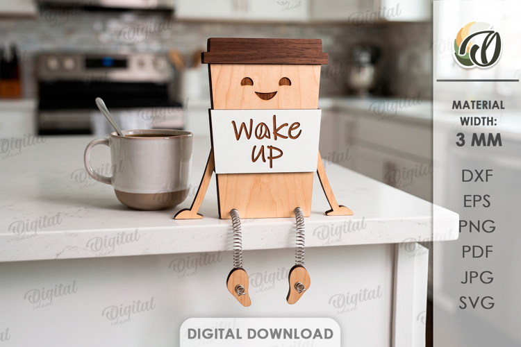 Funny Coffee Stand Laser Cut. Wake Up. Kitchen SVG