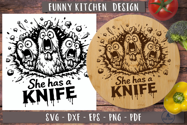 Funny Kitchen chopping board SVG Scared chickens