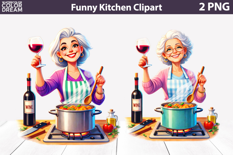 Funny Cooking Ladies | Wine Kitchen Clipart