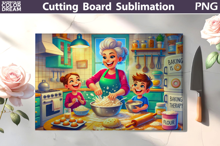 Funny Baking Family Scene | Cutting Board Design