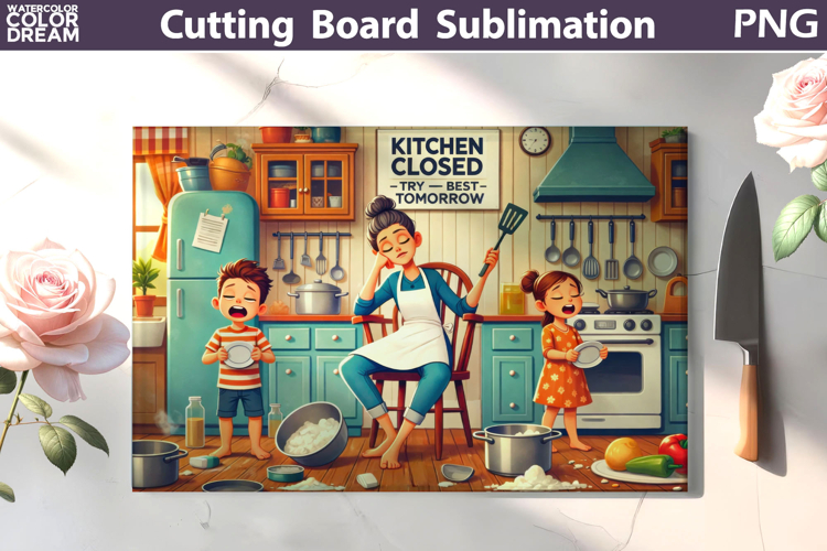 Kitchen Chaos Mom Scene | Funny Cutting Board