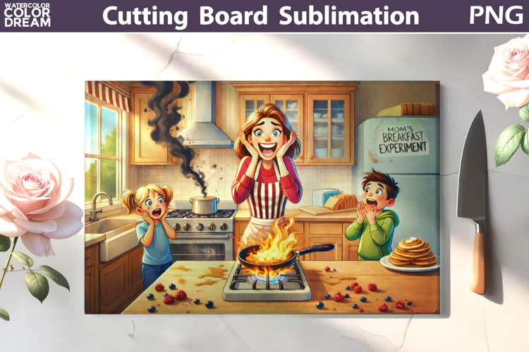 Breakfast Disaster Mom Scene | Funny Cutting Board