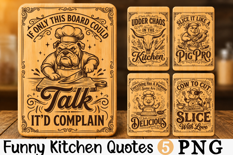Funny Kitchen Quotes PNG Bundle, Cutting Board SVG