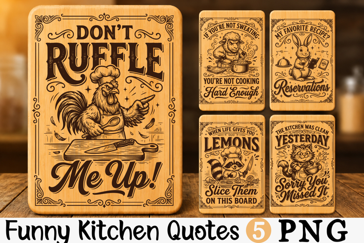 Funny Kitchen Quotes PNG Bundle, Cutting Board SVG