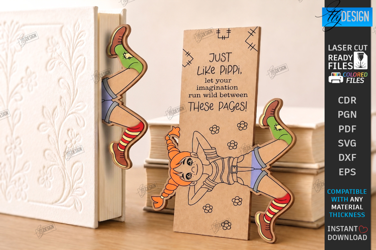 Funny Bookmark Laser Cut | Page Marker | Engraved | Pippi